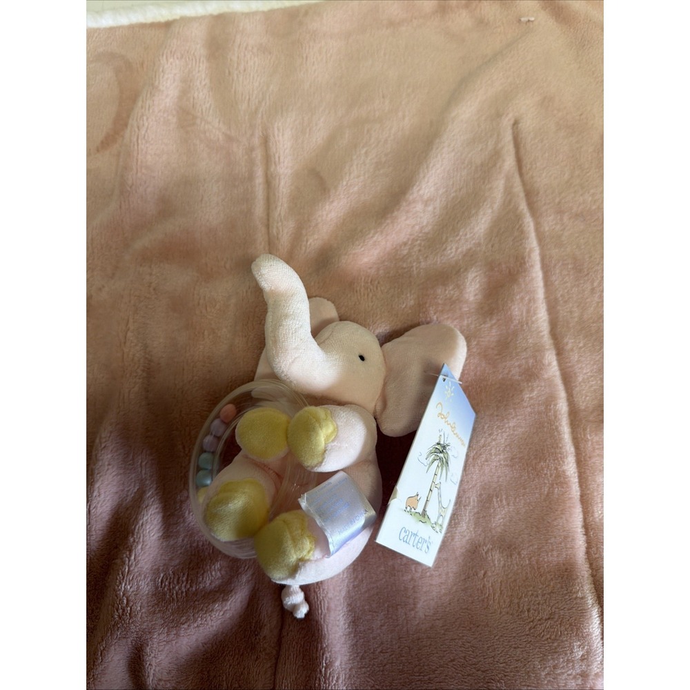 Carters John Lennon Pink Elephant Plush Baby Rattle Stuffed Toy Real Love W Tag